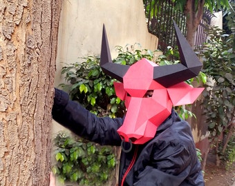 DIY Bull Mask, 3D Papercraft Lowpoly Template (PDF Pattern)