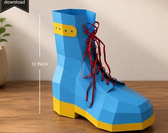 Botas de combate de papel para armar tú mismo / Zapato 3D de baja poligonalidad / Plantilla PDF imprimible