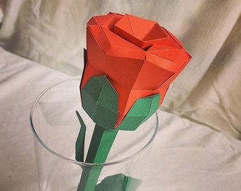 DIY Papiermodell Rose, Lowpoly Rose, Valentinstag, Rose PNG, Rose DXF, druckbares Rosenmuster, 3D-Rosenmodell, 3D-Modell, Papierrose