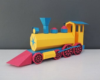 DIY Papercraft Locomotive,Papercraft train,Train model,Low poly papercraft,Printable train,Old style train,Papercraft steam engine,Toy train