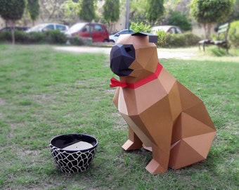 DIY Papercraft Pug,Paper pug,Paper dog,paper pets,Paper animals,Digital downloads,Pug gift,DIY Gift,3d Origami dog,Printable pug papercraft