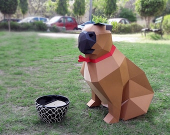 Papercraft Pug sculpture, 3D Origami Dog (Digital Download)