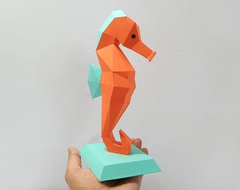 DIY Papercraft Sea Horse Trophy,3d papercraft,3d paper art,Paper Sea Horse Png, Sea Horse dxf,3d puzzle,3d wall art, Silhouette Cameo files