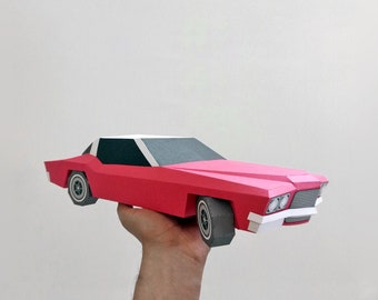 Coche DIY Papercraft, Coche de papel, Papercraft 3d, Coche de baja poli, Modelo de coche de papel, Decoración creativa, Coche de origami, Imprimir y doblar, Imprimible, Coche clásico