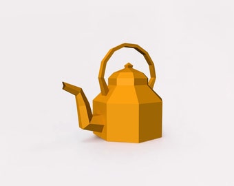 DIY Papercraft Tea kettle,lowpoly kettle favour,kettle favor,3d kettle model,pepakura templates,3d origami kettle dxf files,papercraft decor