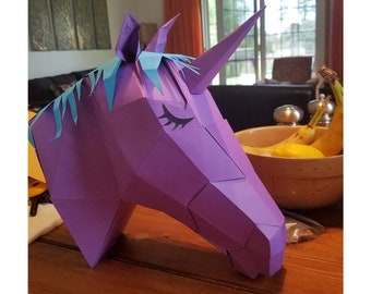 DIY Unicorn Head Papercraft Trophy, Lowpoly Sculpture (PDF Pattern)