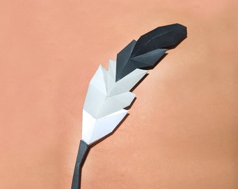 DIY Papercraft Feather, 3D Wall Art Decor (pdf, eps, dxf, png)
