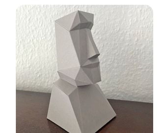 DIY Papercraft Moai Statue, Low Poly Sculpture (pdf, eps, dxf, jpg, png)