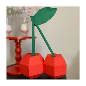 DIY Papercraft Cherry, Papercraft fruta, brinquedo de papel, decoração de festa, Papercraft berry, arquivos svg de cereja, arquivos cricut, modelo de Papercraft