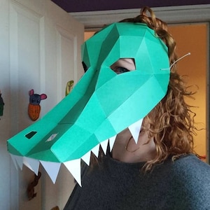 Maschera alligatore Papercraft fai da te, maschera coccodrillo, testa di alligatore, coccodrillo Papercraft, maschera lowpoly, maschera fai da te, maschera papercraft, costume cosplay