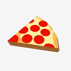 Puede incluir: Una rebanada de pizza de pepperoni con una corteza amarilla y pepperoni rojo.