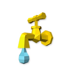 DIY Papercraft water tap model,tap with water drop,lowpoly tap,water faucet,papercraft droplet,tap dxf,watering props,gardening props