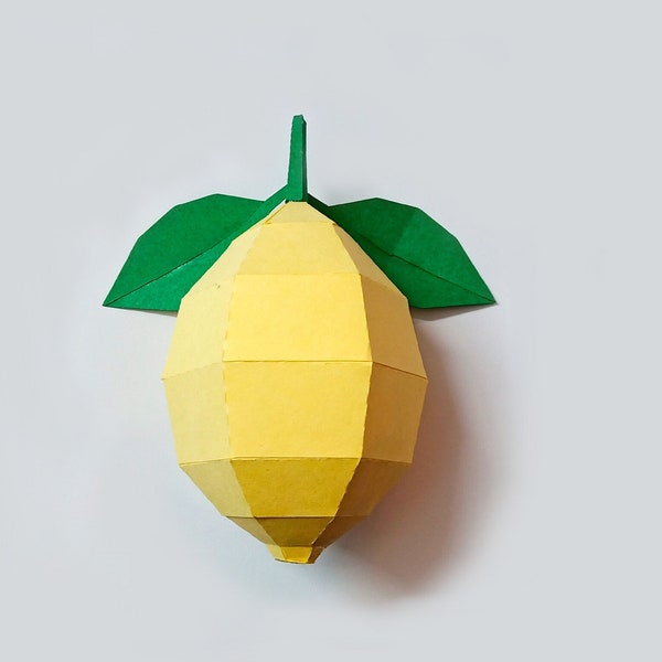 Bricolage Papercraft citron, citron Low poly, citron vert papercraft 3d, agrumes, accessoires de fête de limonade, accessoires de thème tropical, imprimable citron dxf, citron png