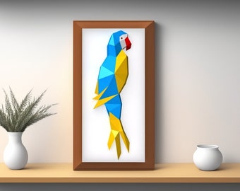 3d papercraft Parrot wall art, DIY crafts, Parrot templates, parrot print, Macaw parrot png, Macaw png,Printable templates,Papercraft kit