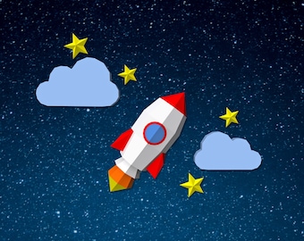 DIY Papercraft Rocket, Nursery Wall Art Decor (Digital Files)