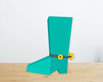 Bota de vaquero de papel para manualidades (archivos pdf, eps, dxf, png)
