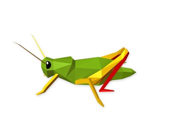 Gör-det-själv-papperspyssel med gräshoppa, lågpoly 3D-origami (digitala filer)
