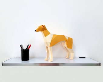 DIY Papercraft Greyhound dog sculpture,3d Papercraft templates,Lowpoly dog,Paper sculpture,paper model,Taxidermy,Origami dog templates