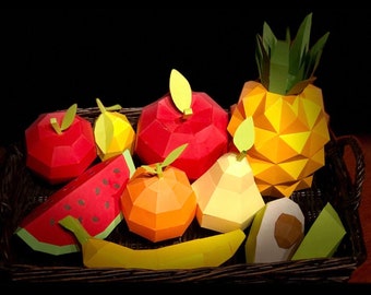 10 fruits pack,DIY Papercraft fruits bundle,Papercraft fruit basket,lowpoly fruits,3d fruits,3d crafts,papercraft pomegranate,watermelon