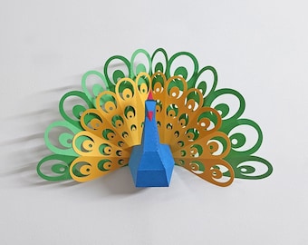 3D Papercraft Peacock Template, DIY Wall Art (PDF, DXF & Silhouette files)