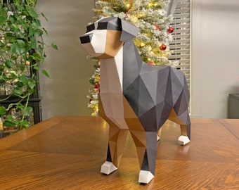 DIY Bernese mountain dog model,Papercraft dog,Papercraft puppy,3d origami dog pattern,Printable dog sculpture,Lowpoly dog png,dog dxf