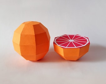 DIY Papercraft Grapefruit, lowpoly papercraft, 3d papercraft fruit, Origami fruit 3d model, Photography props, 3d crafts, 3d origami fruits