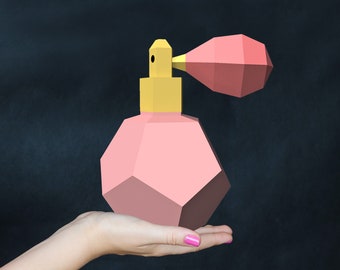 DIY Pink Perfume Bottle Favor, Papercraft Template (pdf, eps, dxf & png)