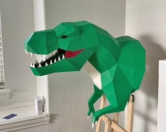 DIY Papercraft T rex Wall trophy,T rex trophy,Wall decor,3d wall art,Lowpoly,origami,Dinosaur trophy,PDF templates,Tyrannosaurus trophy