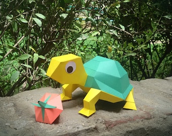 DIY Papercraft Tortoise, Lowpoly Turtle Sculpture (PDF Templates)