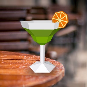 Fai da te Papercraft Margarita glass, bicchieri da bere, arredamento per cocktail party, favore del vetro, favore del vetro, oggetti di scena per cocktail party, addio al nubilato, bicchiere 3d