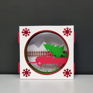 DIY Papercraft modèle de carte de Noel, carte d’ombre, camion de Noel Svg, Fichiers de studio de silhouette de laser, modèle de coupure de laser, fichiers de cricut, svg de Noel