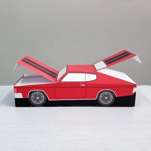 Recuerdo de coche para imprimir por ti mismo, coche de papel, recuerdo de Chevelle, caja de regalo, caja de caramelos, coche de mesa, recuerdo de fiesta, modelo Chevelle, recuerdo de coche deportivo americano