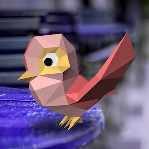 DIY Bastelpapier Spatz Vogel,Lowpoly Toon Vogel,Lowpoly Vogel,Lowpoly Papercraft,3D Spatz,3D Vogel,3D Papercraft,Bunter Vogel,Druckbarer Vogel