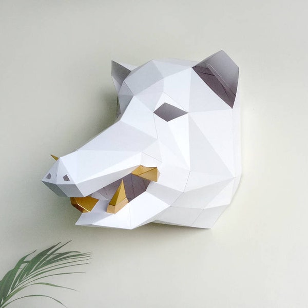 DIY Papercraft Boar Head Trophy,3d papercraft,Lowpoly,Paper sculpture,Wall decor,Warthog trophy,Origami,Wild pig,Animal Head Faux Taxidermy