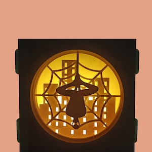Carte de tunnel de Spiderman, carte d’ombre, carte de DIY, carte de vecteur, carte de Svg, carte de Dxf, décorations d’Halloween, modèle de coupe de laser de papier, fichiers de boîte d’ombre