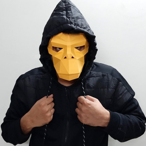 DIY Papercraft Masque de singe, Masque de singe Lowpoly, Masque de fête, Masque imprimable, Masque d’Halloween, Masque de cosplay, Masque facial de chimpanzé, Masque de chimpanzé, Chimpanzé