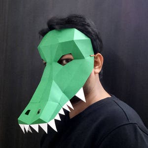 Maschera alligatore Papercraft fai da te, maschera coccodrillo, testa di alligatore, coccodrillo Papercraft, maschera lowpoly, maschera fai da te, maschera papercraft, costume cosplay