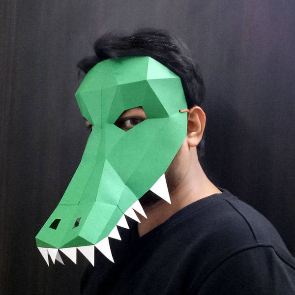 Masque d'alligator bricolage Papercraft, masque de crocodile, tête d'alligator, crocodile papercraft, masque lowpoly, masque de bricolage, masque papercraft, costume de cosplay