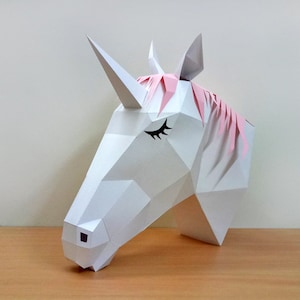 DIY Unicorn Papercraft, 3d Papercraft, Unicorn Pattern, Lowpoly sculpture, DIY Unicorn head trophy, Wall decor, Papercraft horse, Mare head