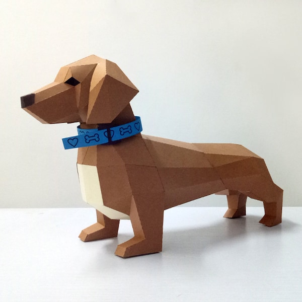 DIY Dachshund Puppy, Modèle animal, 3d Papercraft, lowpoly, modèle 3d, Sculpture en papier, modèle en papier, Taxidermie, cadeau DIY, Origami chien dxf