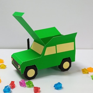 Feestartikelen voor kinderen, Autogunst, papieren auto, Papercraft SUV, geschenkdoos, Snoepdoos, Tafelmodel auto, Afdrukbare gunst, Pepakura-sjablonen