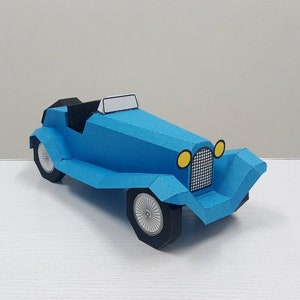 DIY Papercraft vintage auto, papieren auto, 3D-papercraft, Low poly-papercraft, afdrukbare auto, auto oude stijl, afdrukken en vouwen, model klassieke auto, carkit