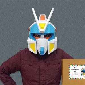Kit de bricolaje, kit precortado, kit de manualidades de papel 3D, kit de Gundam DIY, cosplay de Gundam, máscara de Gundam, disfraz de Gundam, máscara de baja poli, kit de origami 3D, kit de rompecabezas 3D