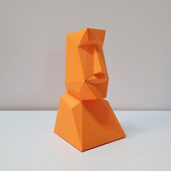 DIY Papercraft Moai Statue, Moai Skulptur, Menschliche Figur Papercraft, Rapa Nui Menschen, Low Poly Papercraft, Osterinsel, Gesichtsskulptur