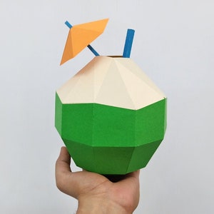 Gör-det-själv-papperspyssel med kokosnöt, tropisk festdekoration (pdf, eps, dxf)