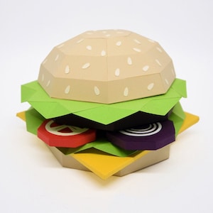 Hamburguesa de Papercraft DIY, papercraft 3d, hamburguesa Lowpoly, kit de Papercraft, PNG de hamburguesa, patrón de hamburguesa, archivos de silueta, archivos Cameo, archivo dxf