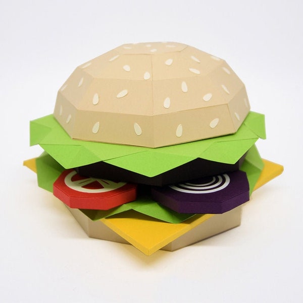 DIY Papercraft Hamburger,3d papercraft,Lowpoly hamburger, Papercraft kit,Burger png,Hamburger pattern,Silhouette files,Cameo files,dxf file