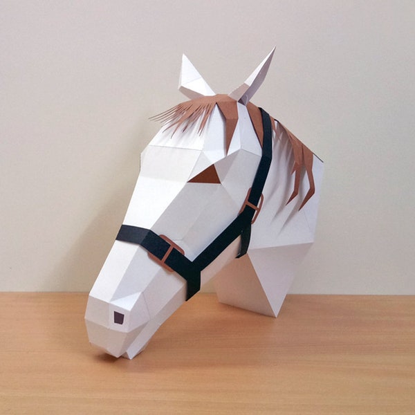 DIY Papercraft Horse, 3d Papercraft, Horse Pattern, Lowpoly Horse sculpture, DIY Horse head trophy, Wall decor, Papercraft horse, Horse Trophy