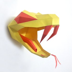 Trofeo testa di serpente Papercraft fai da te, serpente di carta, testa di serpente stampabile, serpente origami, serpente 3d, faccia di serpente, serpente Lowpoly, serpente giallo, trofeo di serpente