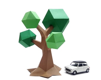 Lowpoly Paper Bonsai Tree DIY, 3D Table Decoration (pdf, eps, dxf, png)